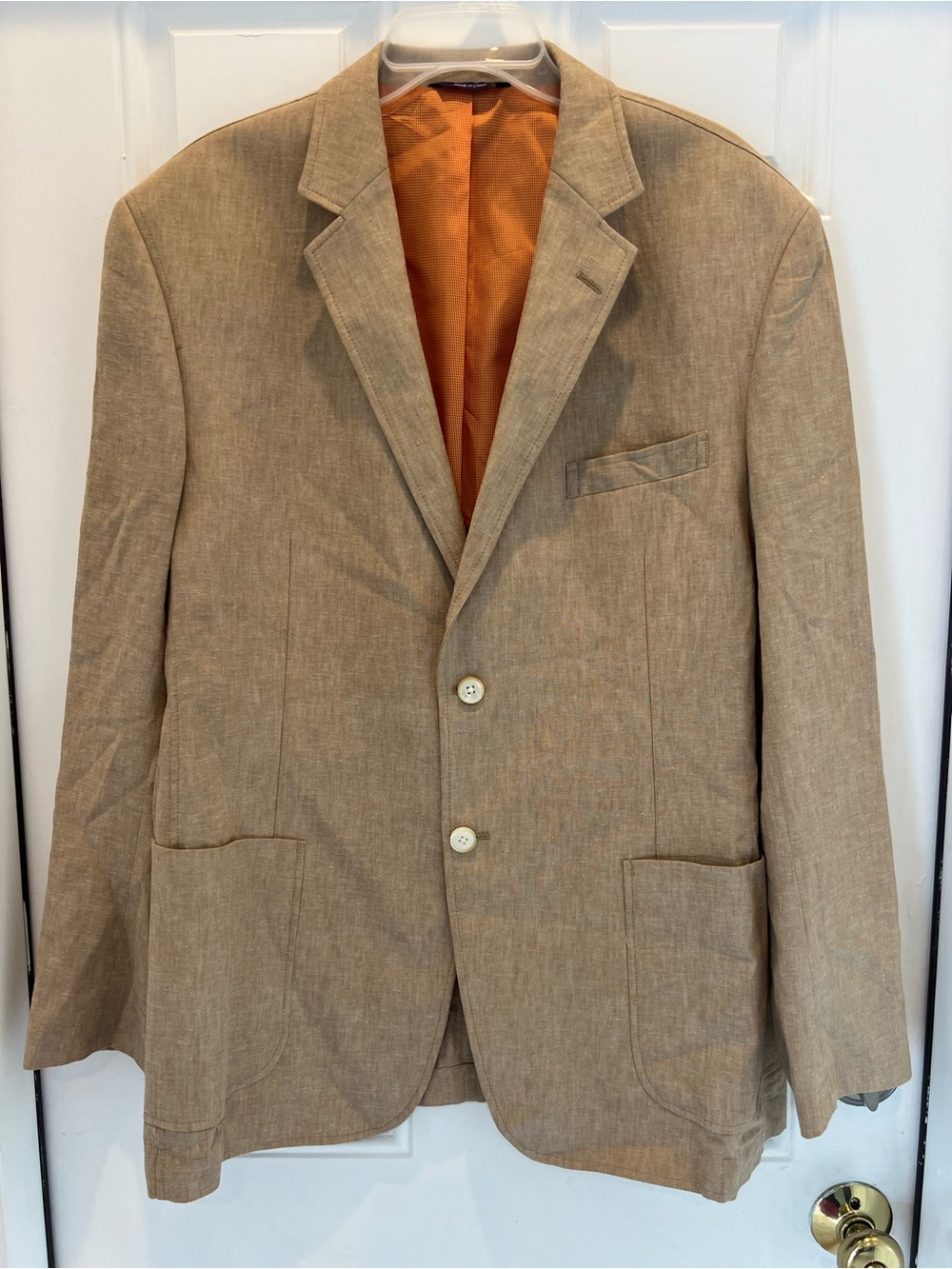 Alan Flusser Men's Sport Coat Blazer Tree Button Beige Linen Rayon Size L #524